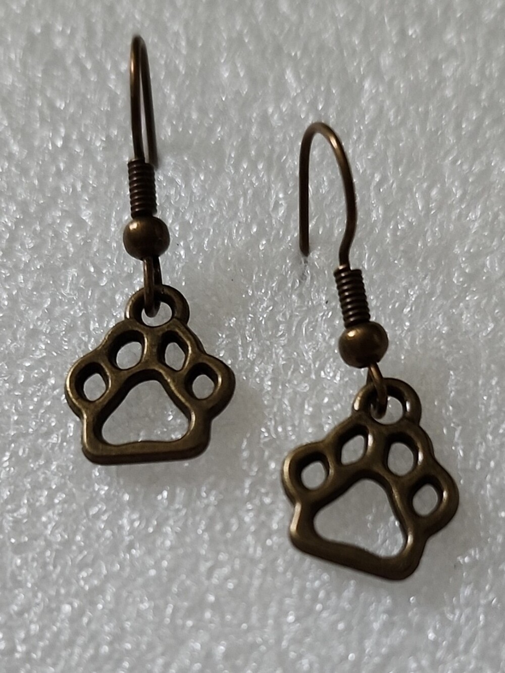 Hand Crafted Bronze Tone Paw Outline Dangle Earrings